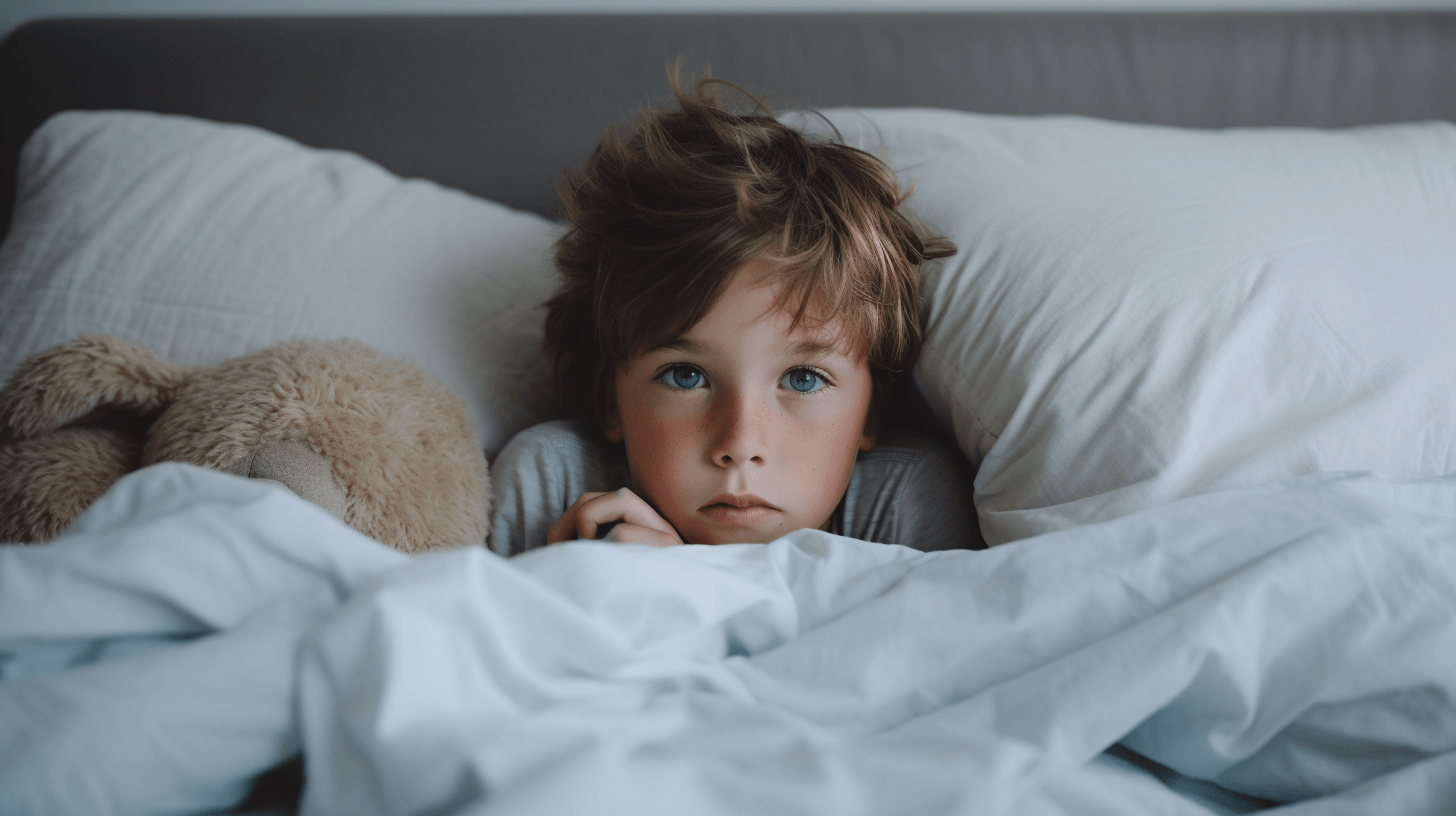 A scared child in bed, generated by AI